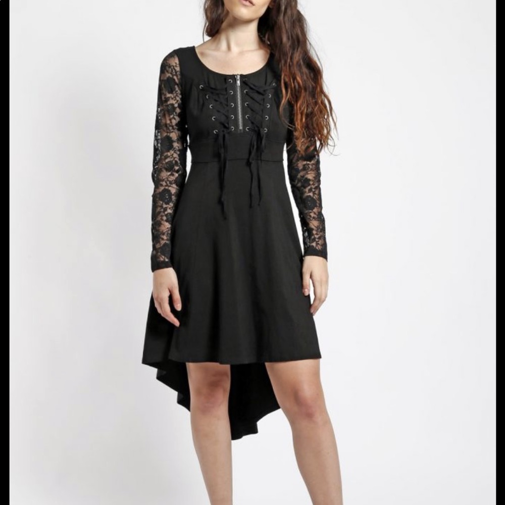 Tripp NYC Black Lace-Sleeve High-Low Dress